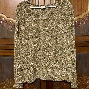 CAbi Green Floral Blouse